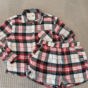 Aerie Plaid Button-Up Shirt and Shorts Pajama Set